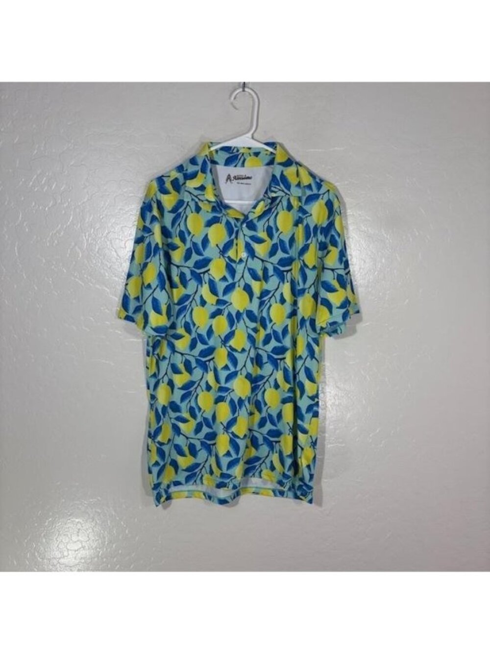 Royal & Awesome Polo Shirt Mens Medium Lemon Tropical Golf Performance Stretch